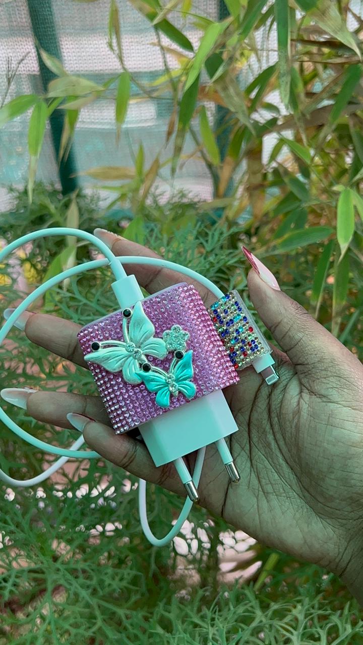 Butterfly Sparkle Case – Lightning Charger Cover (Head + Cable Tip)