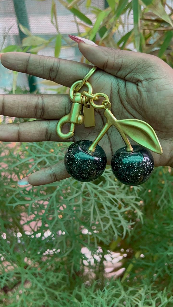 Black Glitter Cherry – Cherry Luxe Keychain