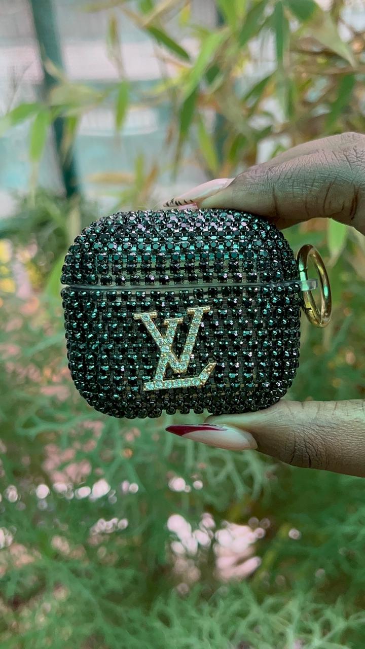 Crystal Luxe AirPods Case – LV Edition (Midnight Black Sparkle)