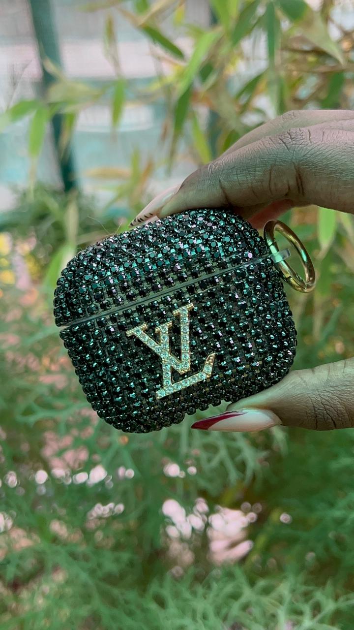 Crystal Luxe AirPods Case – LV Edition (Midnight Black Sparkle)