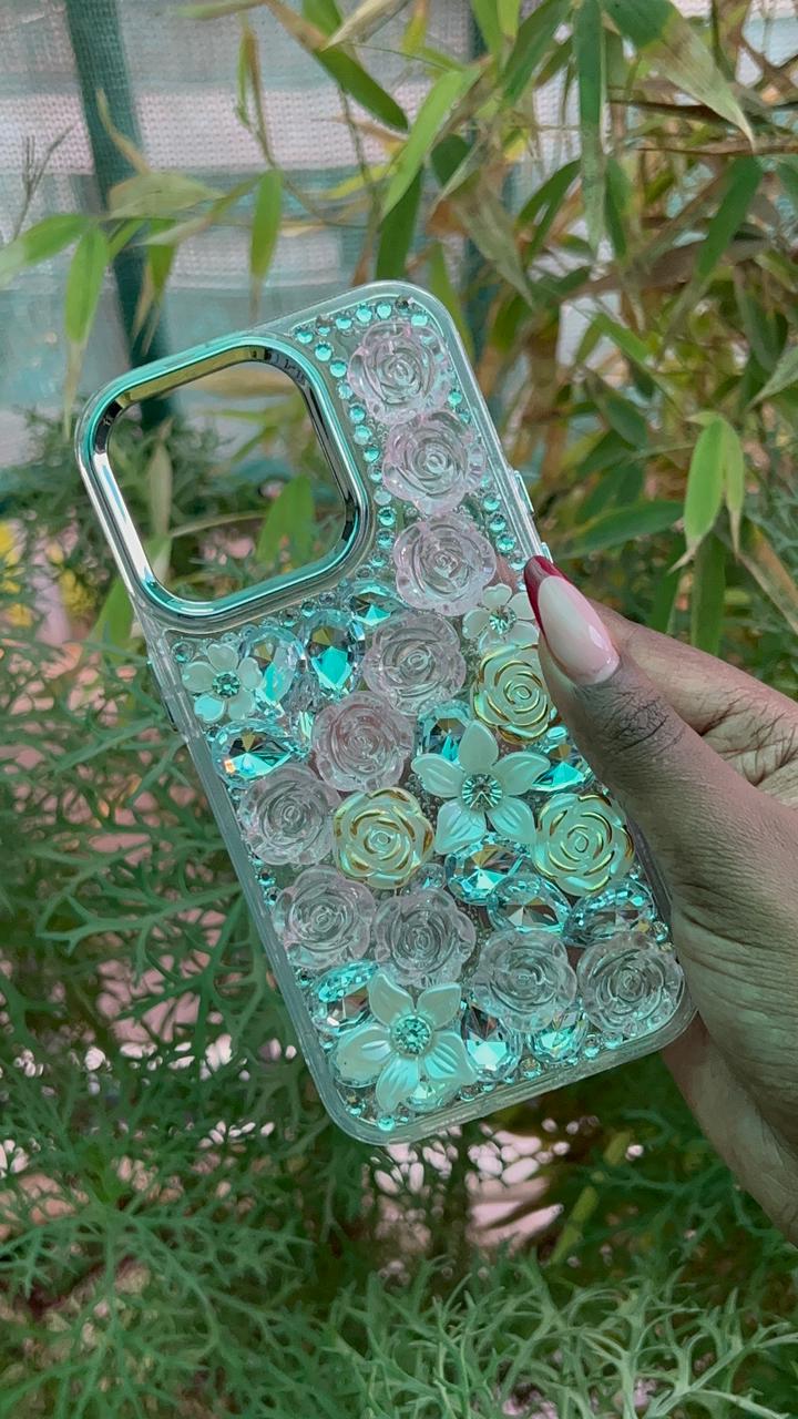 Crystal Bloom Case – iPhone 14 Pro (Pink, Silver, White & Gold Rose Mix)