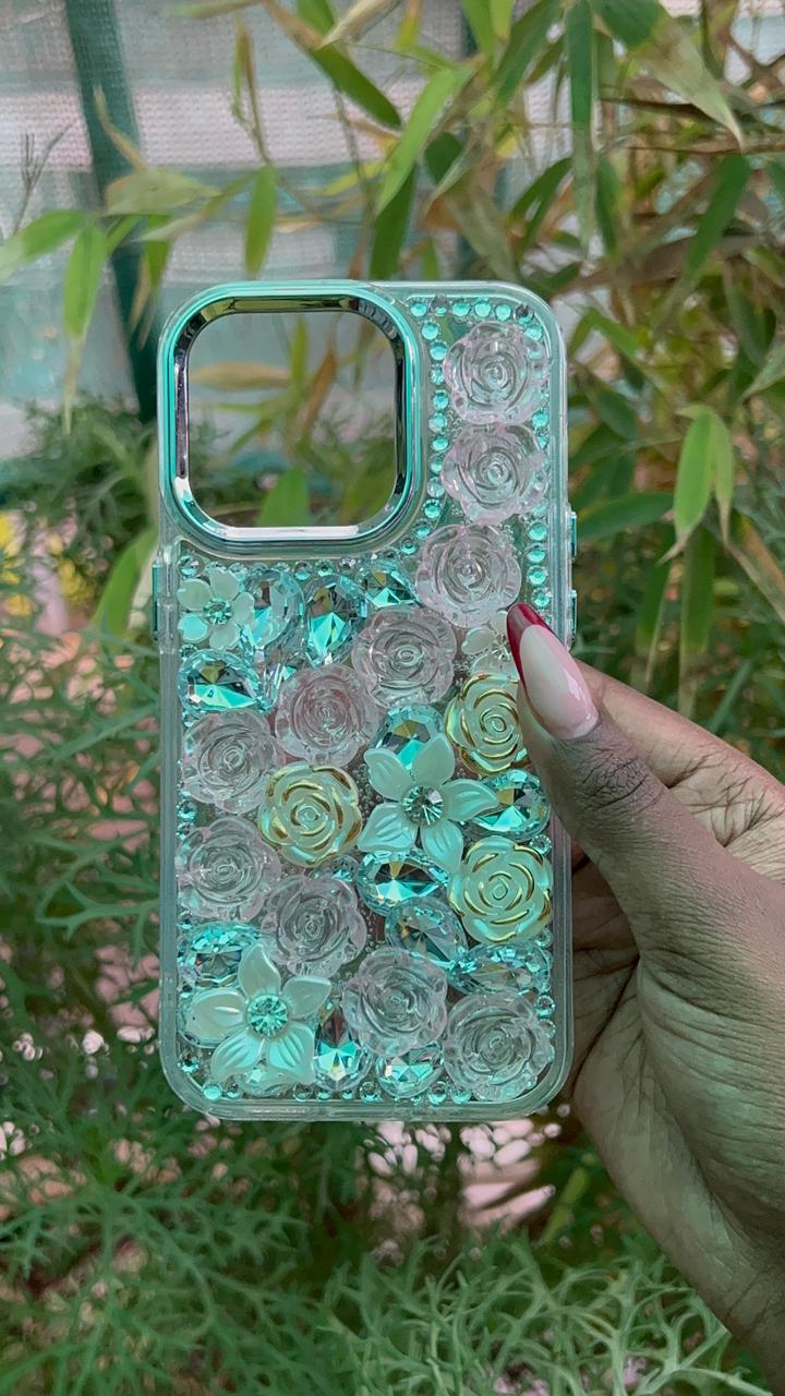 Crystal Bloom Case – iPhone 14 Pro (Pink, Silver, White & Gold Rose Mix)