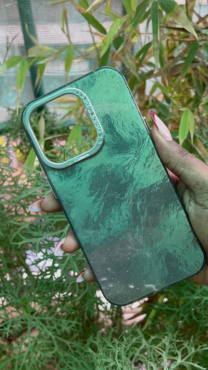 Shimmer Guard Case – iPhone 14 Pro (Black Glitter with Silver Frame)