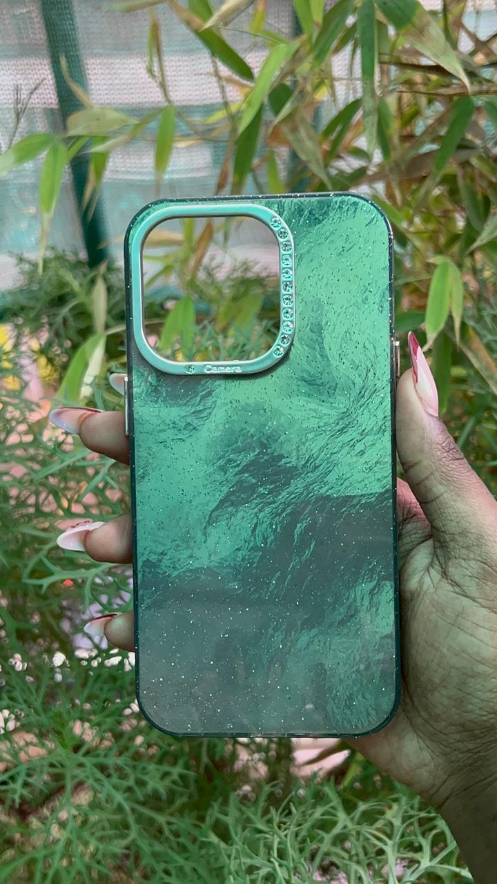 Shimmer Guard Case – iPhone 14 Pro (Black Glitter with Silver Frame)