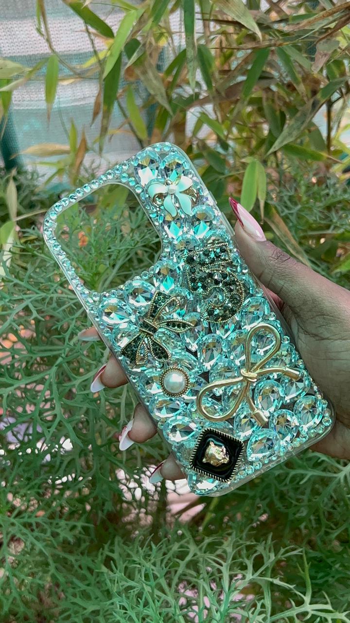 Vintage Charmstone Case – iPhone 15 Pro (Full Rhinestone Background with Mixed Charms)