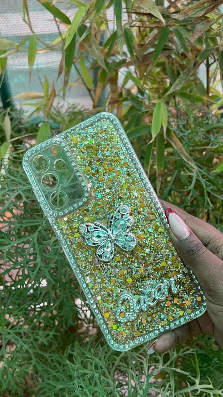 Aurora Gold Case – Samsung A15 (Gold Glitter with Butterfly Accent)
