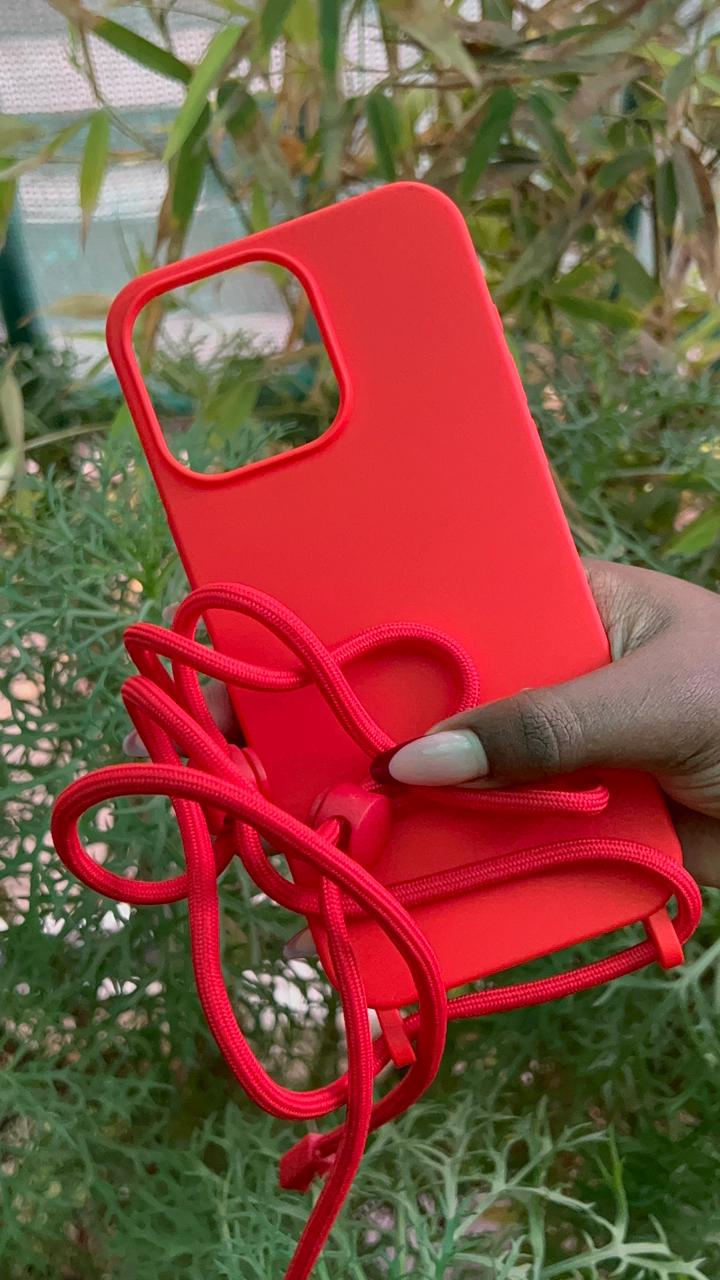 Scarlet Grip Case – iPhone 15 Pro Max (Matte Red Silicone with Strap)