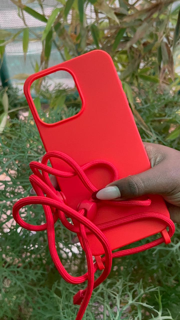 Scarlet Grip Case – iPhone 15 Pro Max (Matte Red Silicone with Strap)