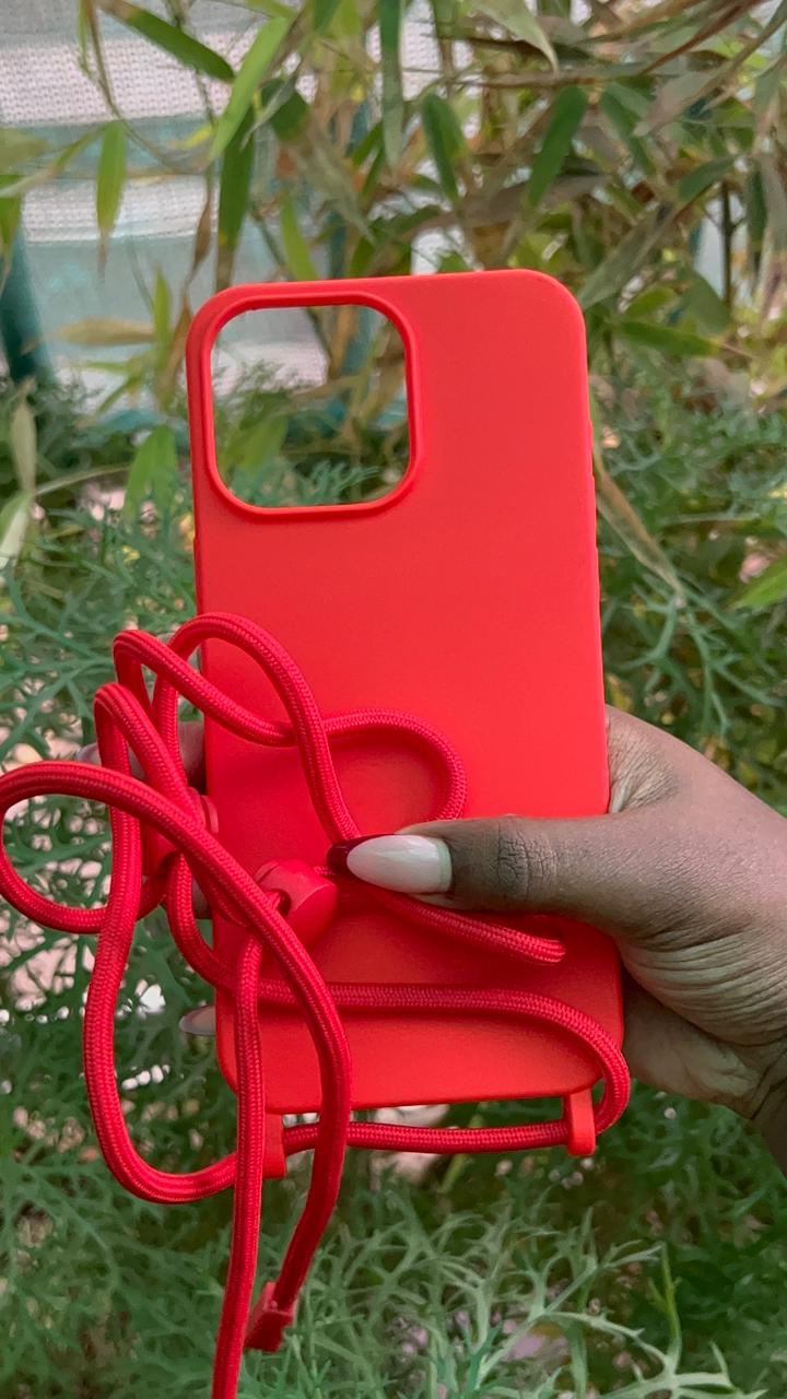 Scarlet Grip Case – iPhone 15 Pro Max (Matte Red Silicone with Strap)