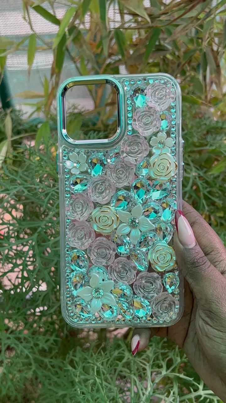 Pink Pearl Radiance Case – iPhone 12 Pro Max (Clear with Gold & Silver Rhinestones)