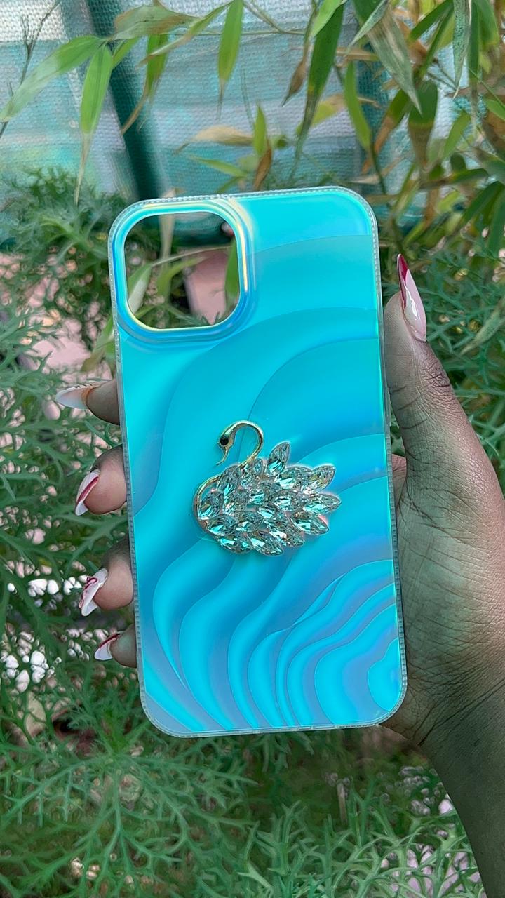 Crystal Swan Case – iPhone 13 / 14 / 15 (Iridescent Gradient Finish)