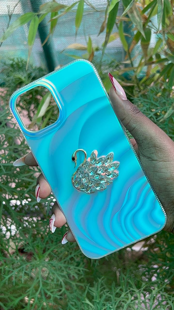 Crystal Swan Case – iPhone 13 / 14 / 15 (Iridescent Gradient Finish)