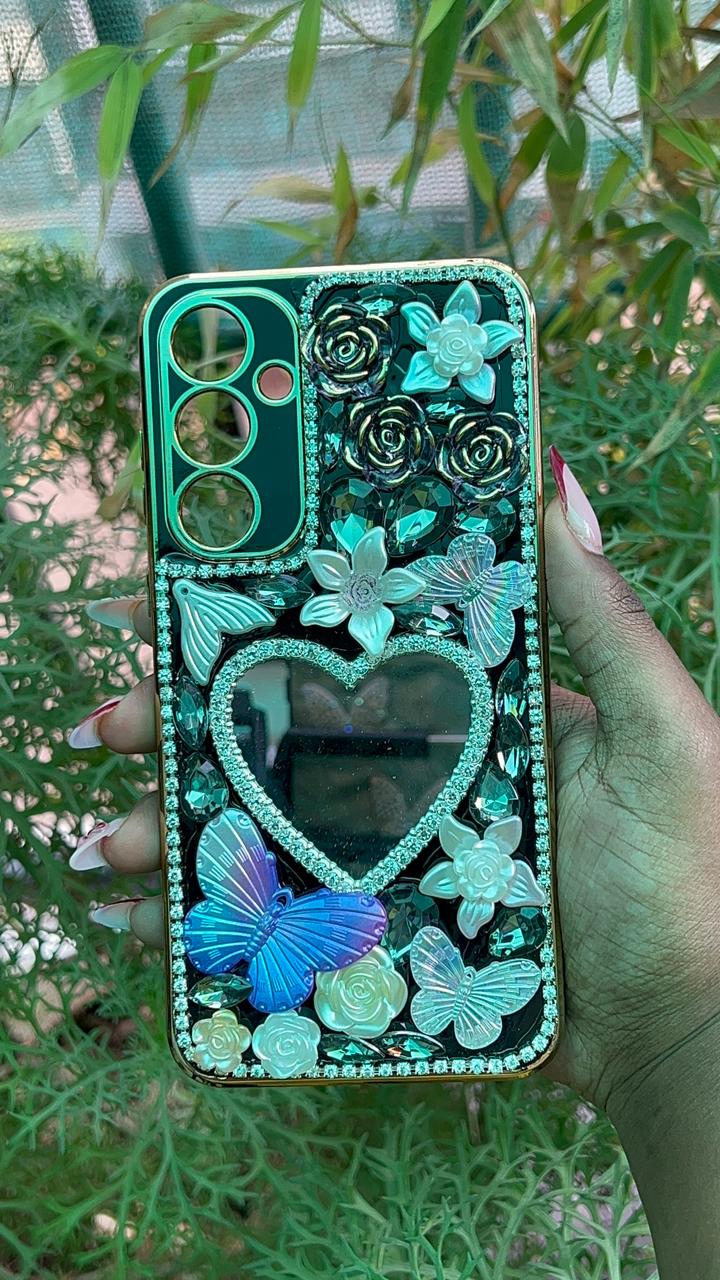 Twilight Heart Case – Samsung A35 / A55 (Black with Gold Roses & Multicolor Accents)