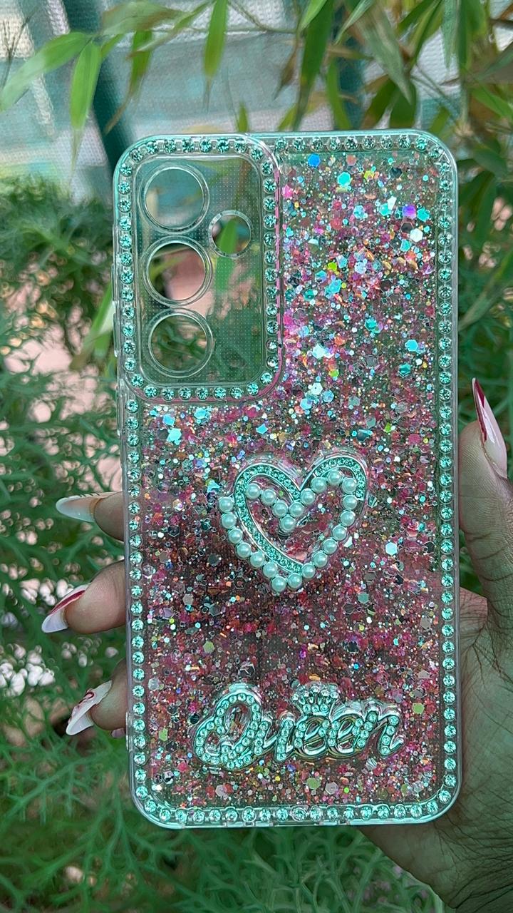 Rose Spark Case – Samsung A35 / A55 (Pastel Pink Glitter with Pearl Heart Accent)