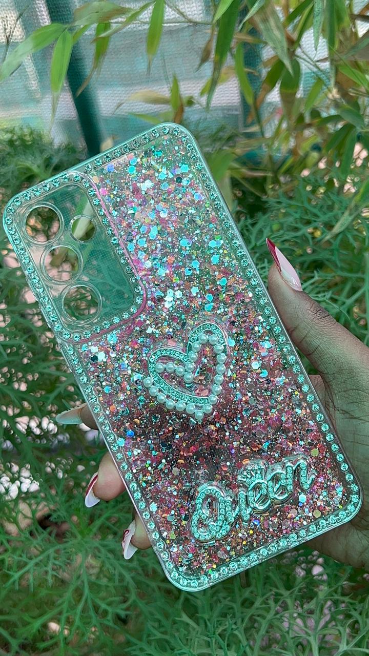 Rose Spark Case – Samsung A35 / A55 (Pastel Pink Glitter with Pearl Heart Accent)