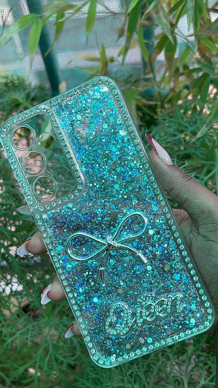 Glitter Bow Case – Samsung A35 / A55 (Silver Glitter with Bow Accent)