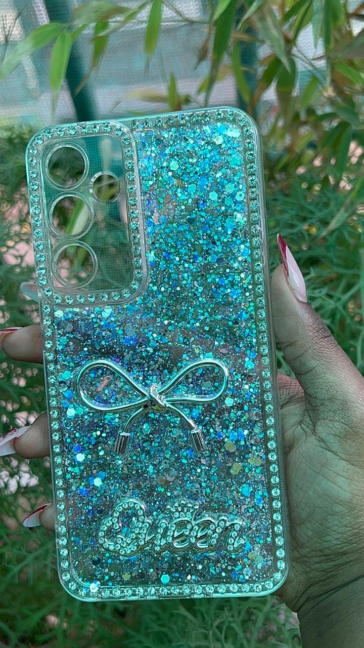 Glitter Bow Case – Samsung A35 / A55 (Silver Glitter with Bow Accent)