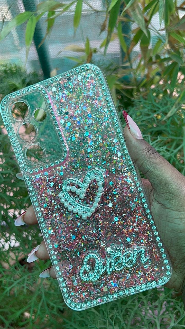 Pink Spark Queen Case – Samsung A35 / A55 (Pink Glitter with Pearl Heart Accent)