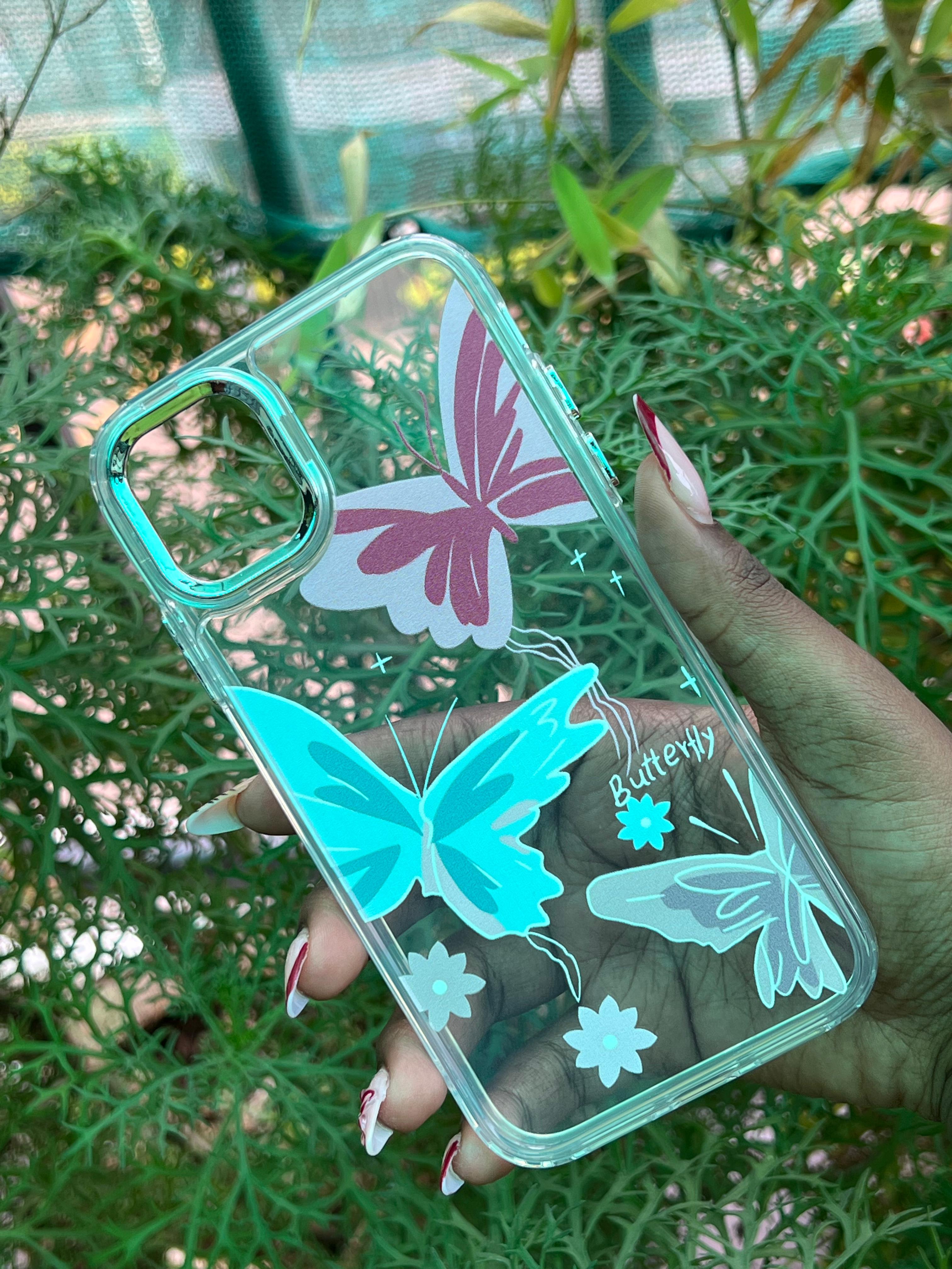 Pastel Flutter Case – iPhone 11 (Transparent with Multicolor Butterflies)