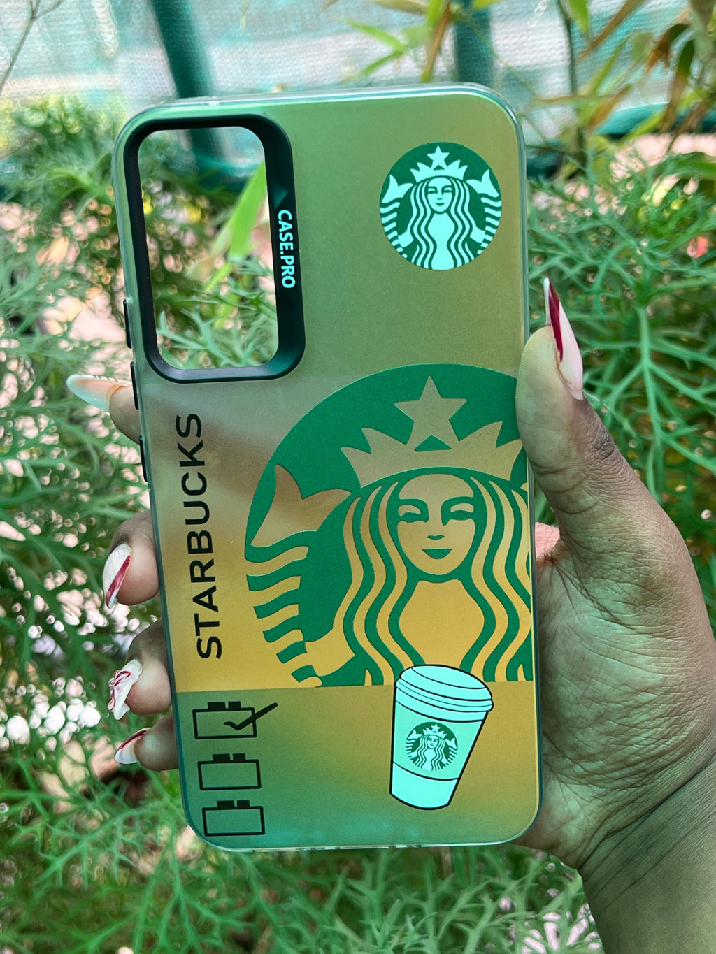Urban Brew Case – Samsung A34 (Gold-Teal Gradient with Starbucks Print)