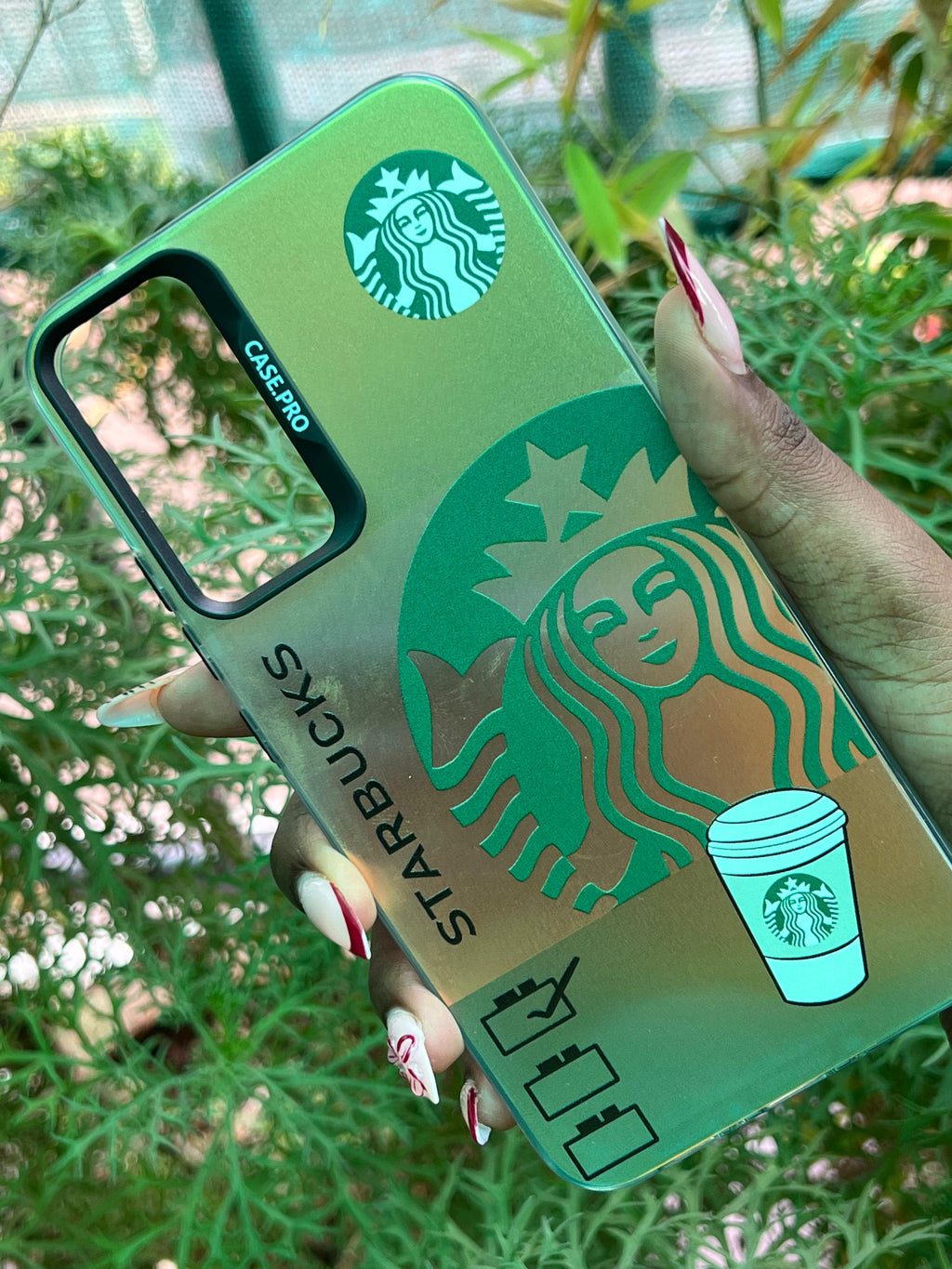Urban Brew Case – Samsung A34 (Gold-Teal Gradient with Starbucks Print)