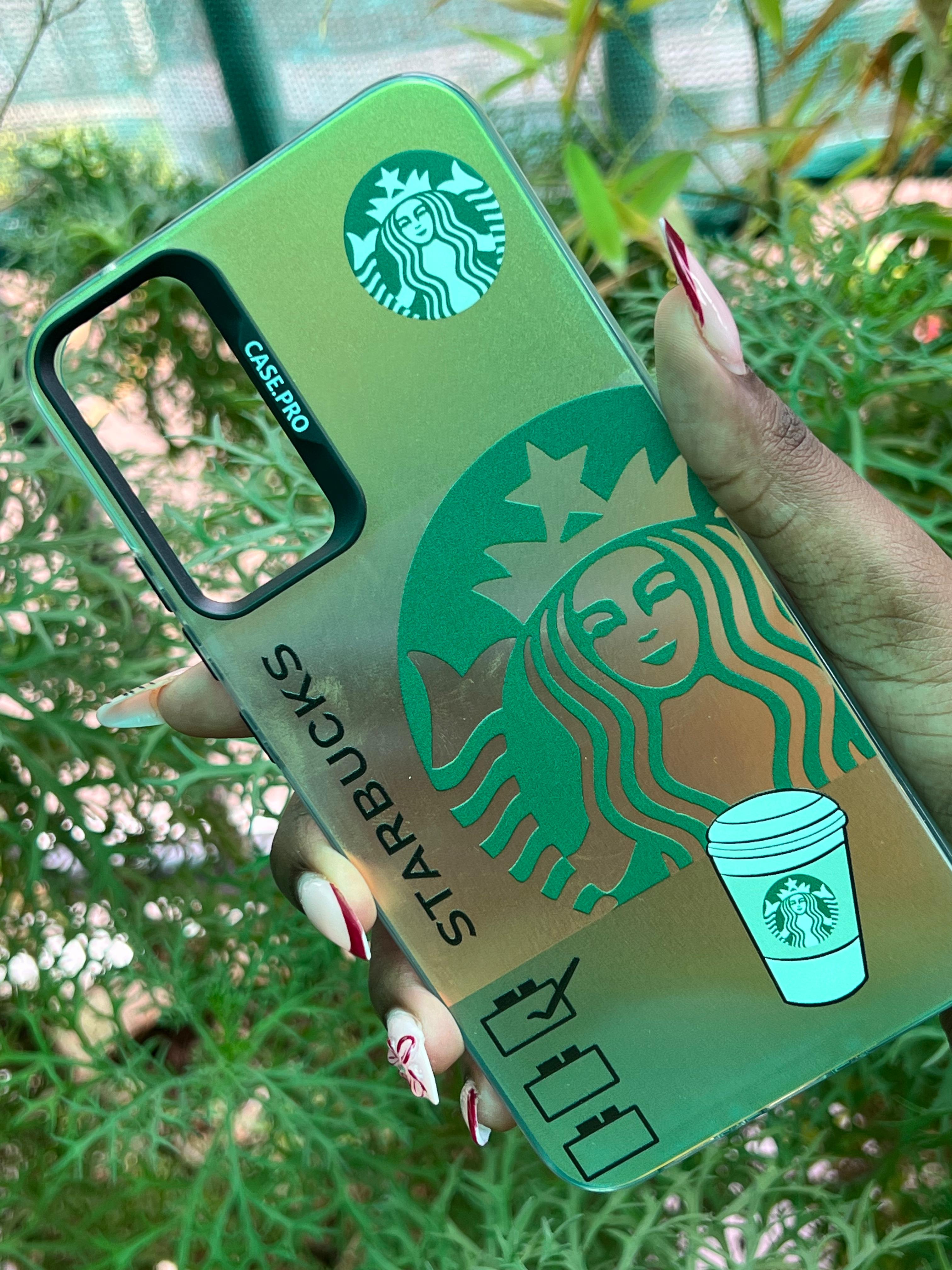 Urban Brew Case – Samsung A34 (Gold-Teal Gradient with Starbucks Print)