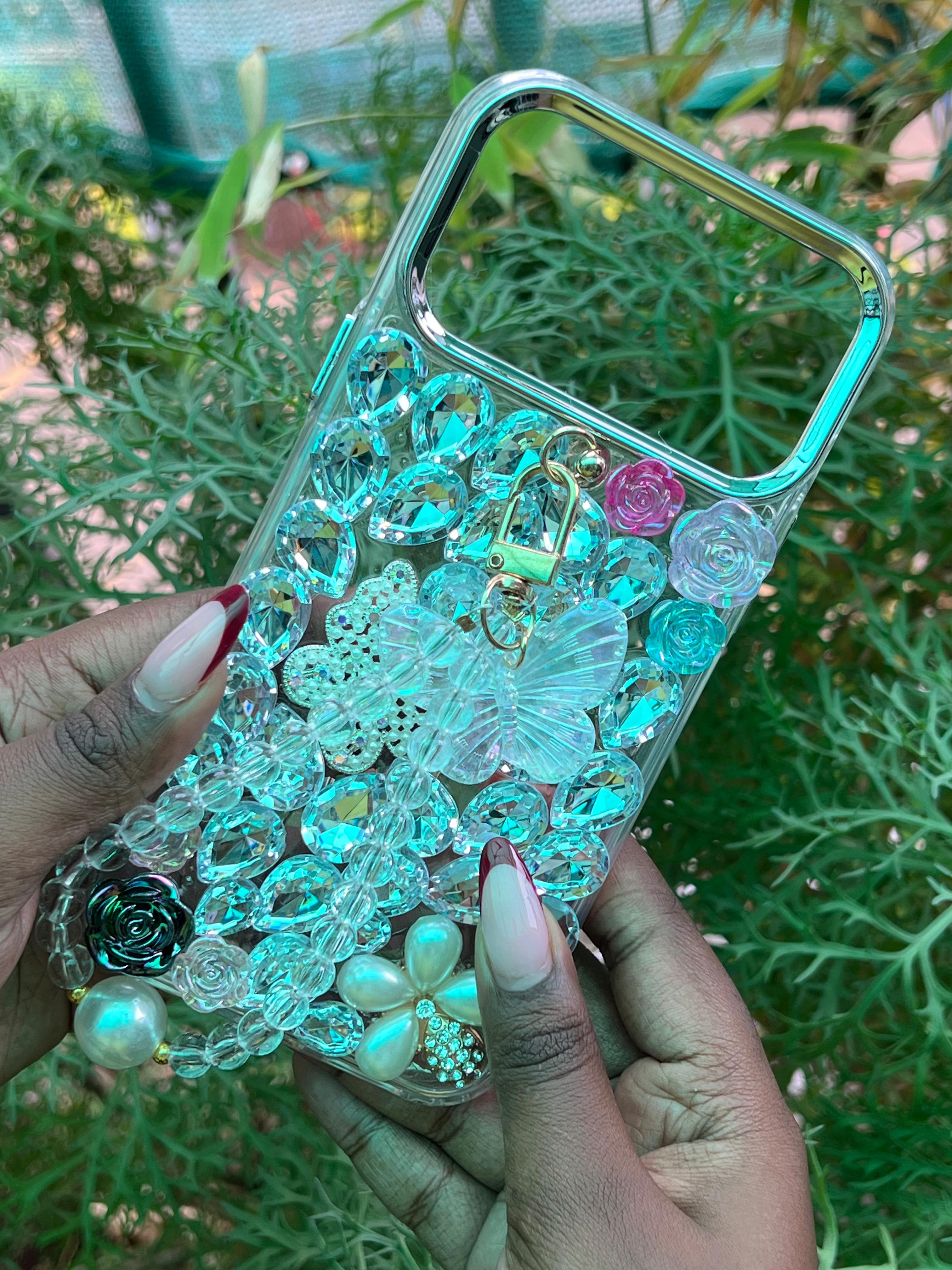 Crystal Charm Luxe Case – iPhone 17 Pro Max (Silver Rhinestone Base with Multicolor Accents)